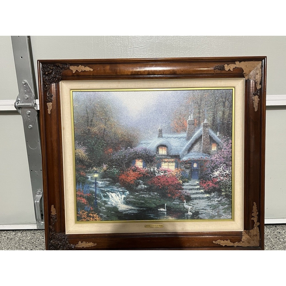 Thomas Kinkade Evening at Swanbrooke Cottage 420/980 Signed Canvas COA